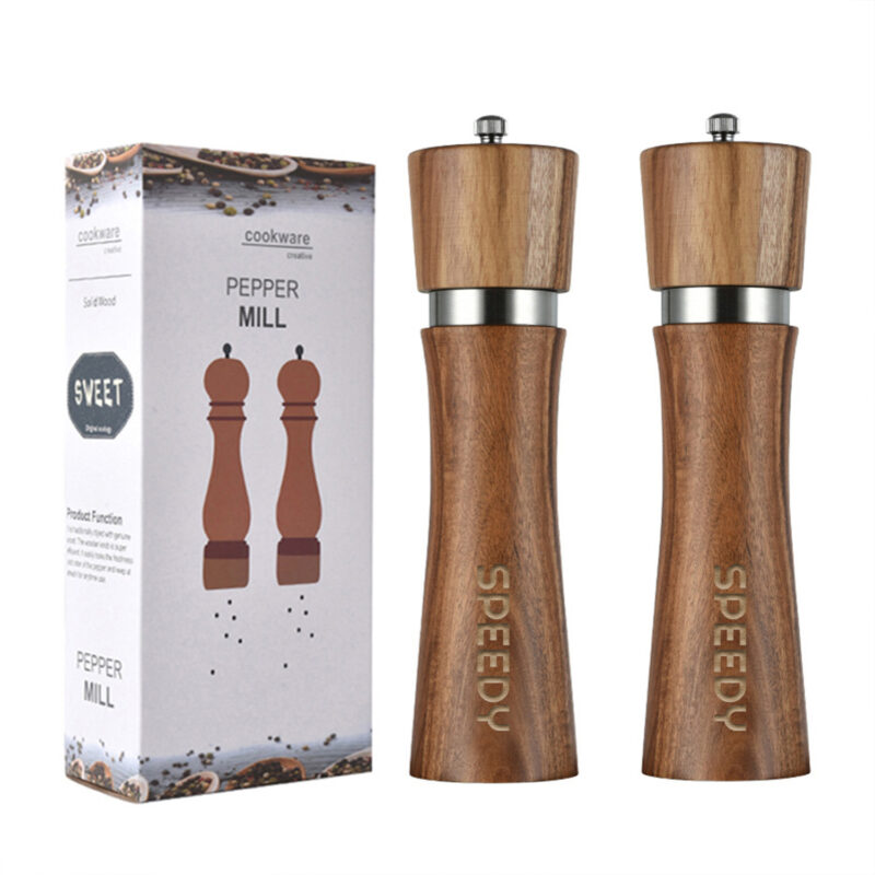 2 Pack Acacia Wood Salt and Pepper Grinder Set