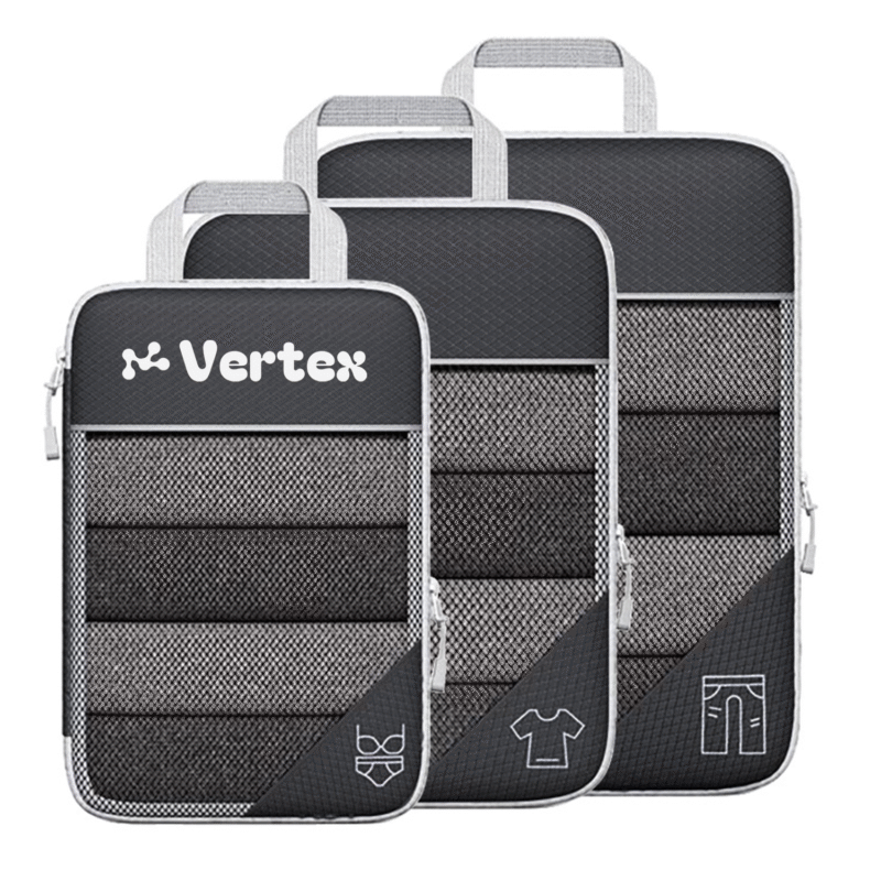 3PCS Compression Packing Cube Set Expandable Mesh Travel Bag