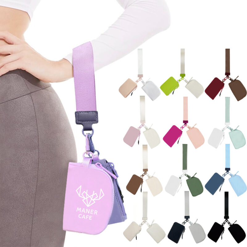 Dual Pouch Mini Zip Around Wristlet Keychain Wallet