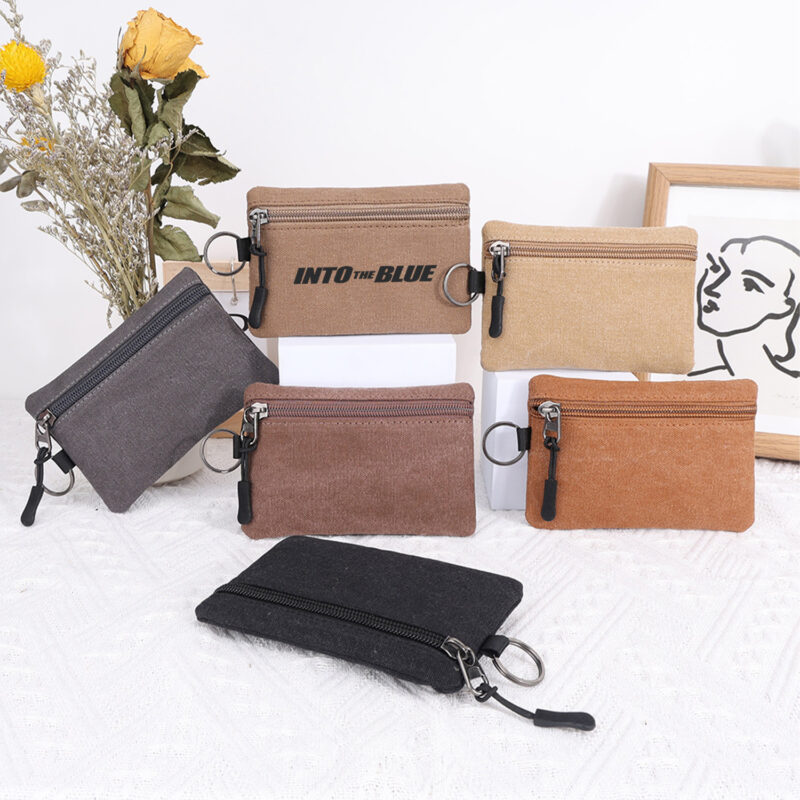 Compact Canvas Coin and Key Pouch