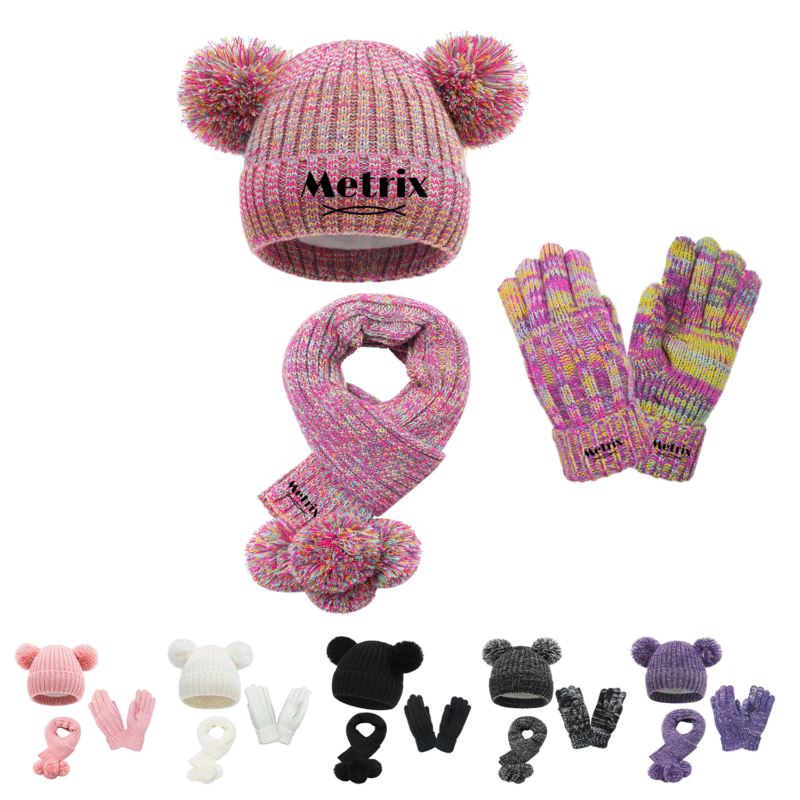 Kids' Winter Pom-Pom Hat, Scarf & Gloves Set